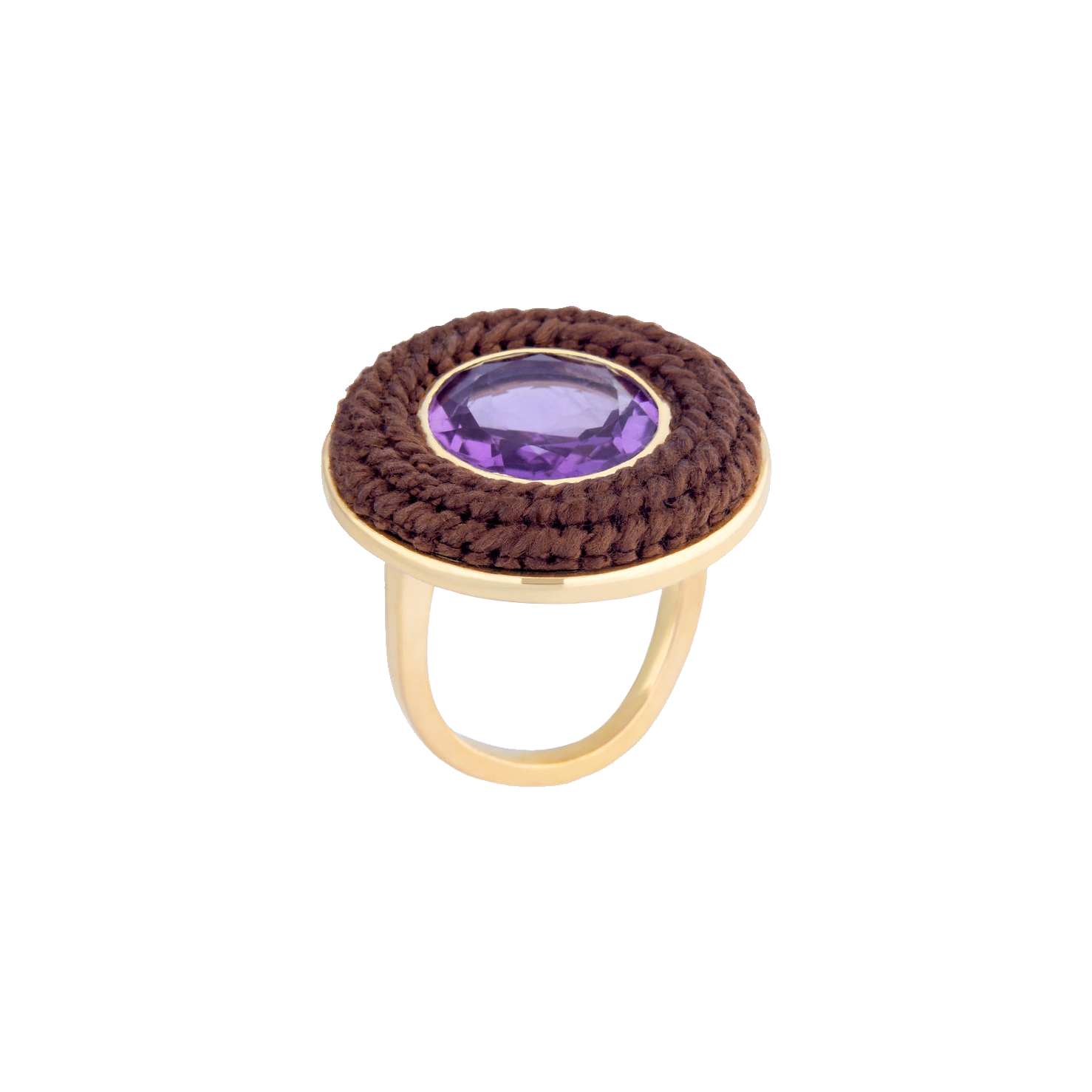 Large Brown Tambourine Ring with Amethyst