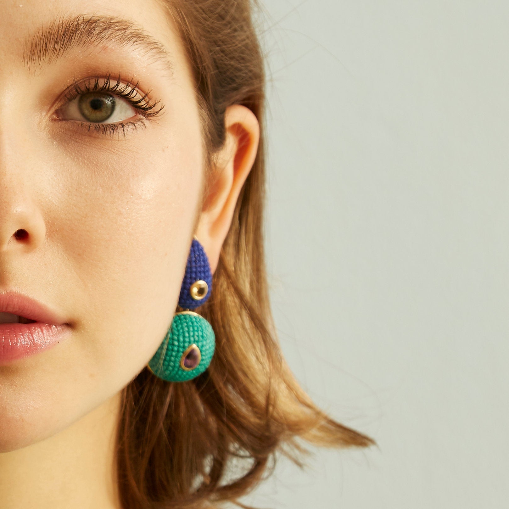 Blue and Green Double Drop Earrings