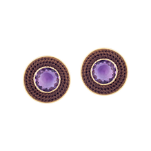Large Brown Pandeiro Earrings with Amethyst