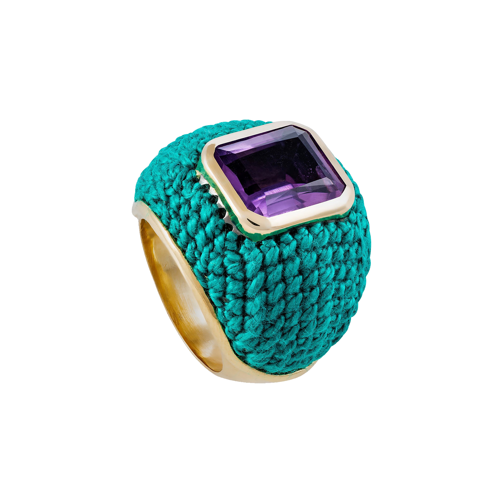 Green Bombé Ring with Amethyst