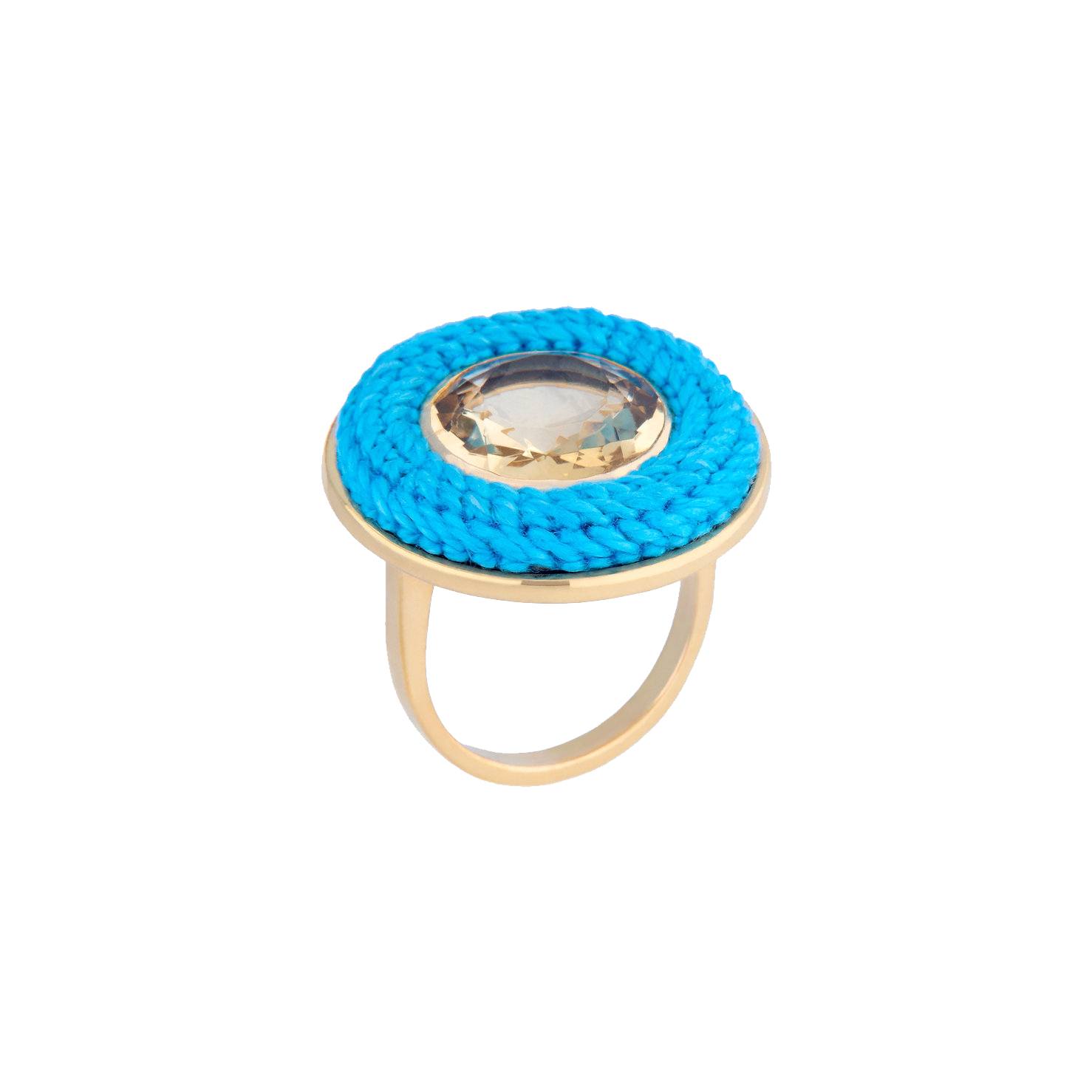 Large Blue Tambourine Ring with Citrine