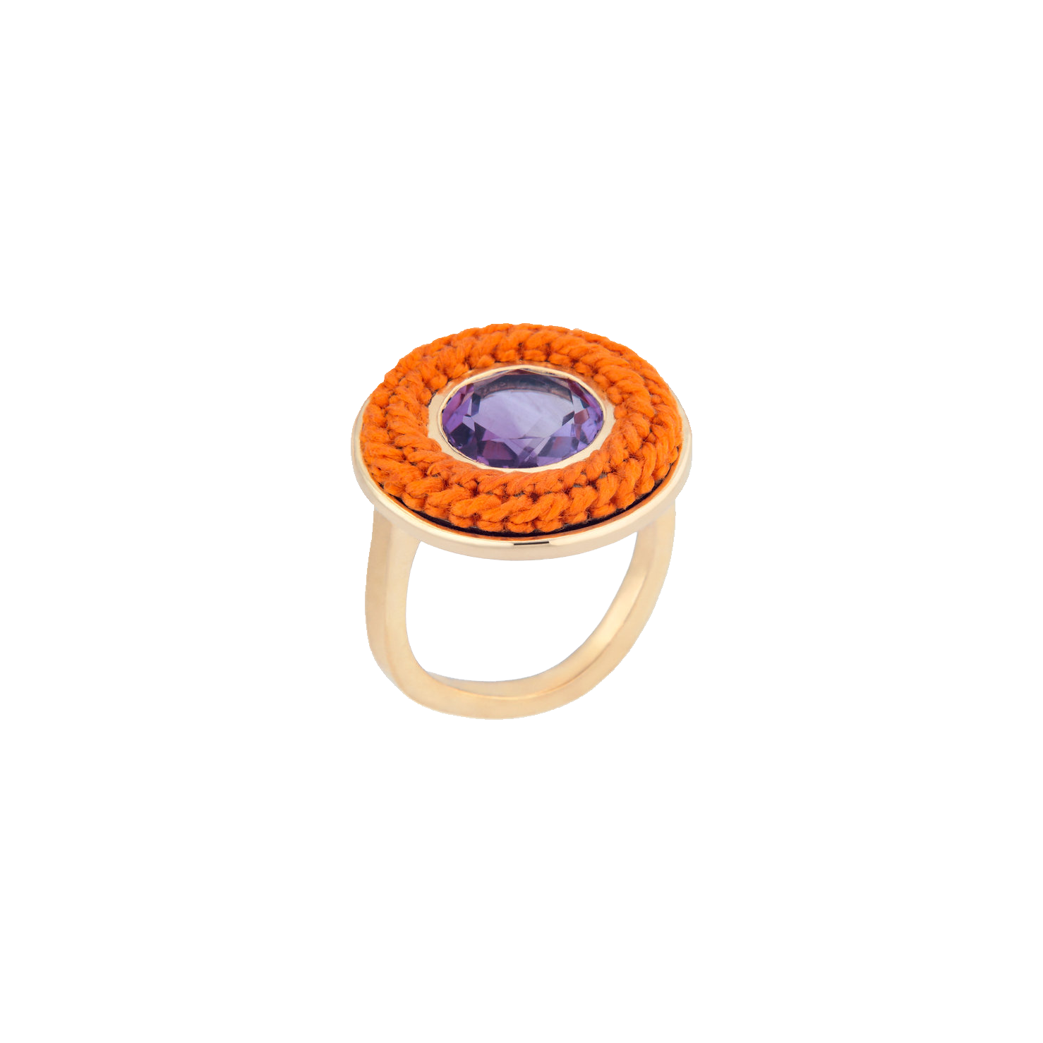 Small Orange Tambourine Ring with Amethyst