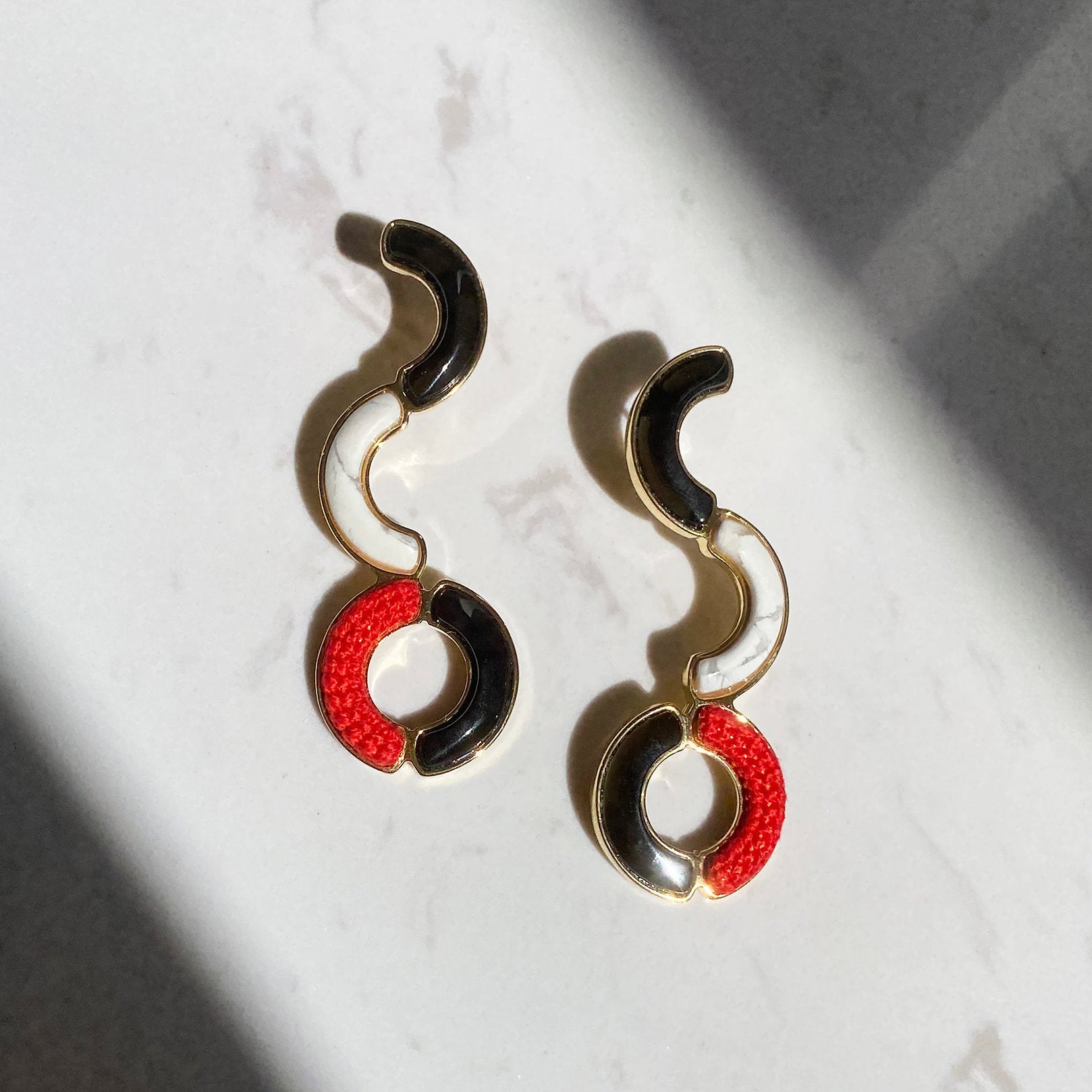 Red Delaunay Earrings B&W