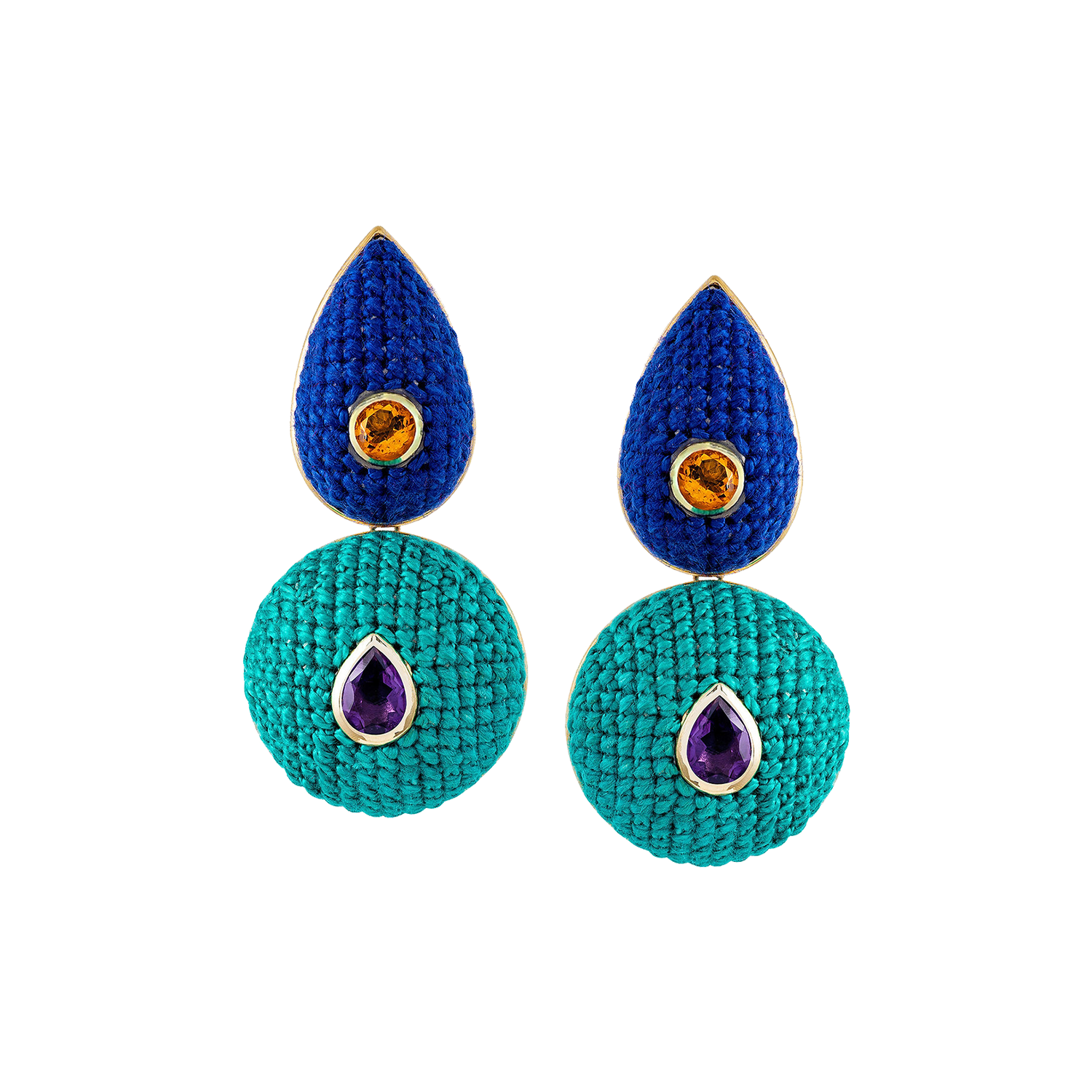 Blue and Green Double Drop Earrings