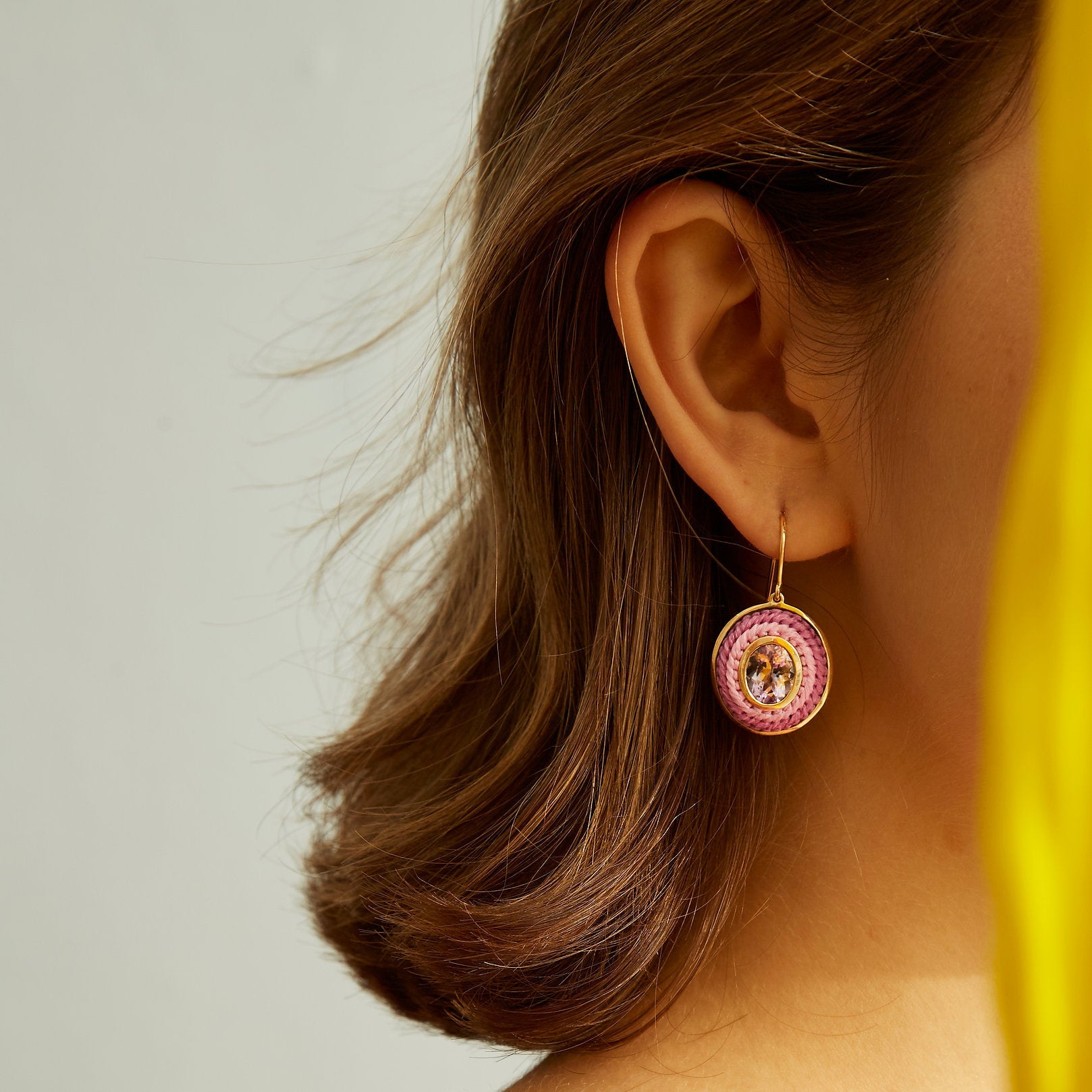 Pink Oval Hook Earrings