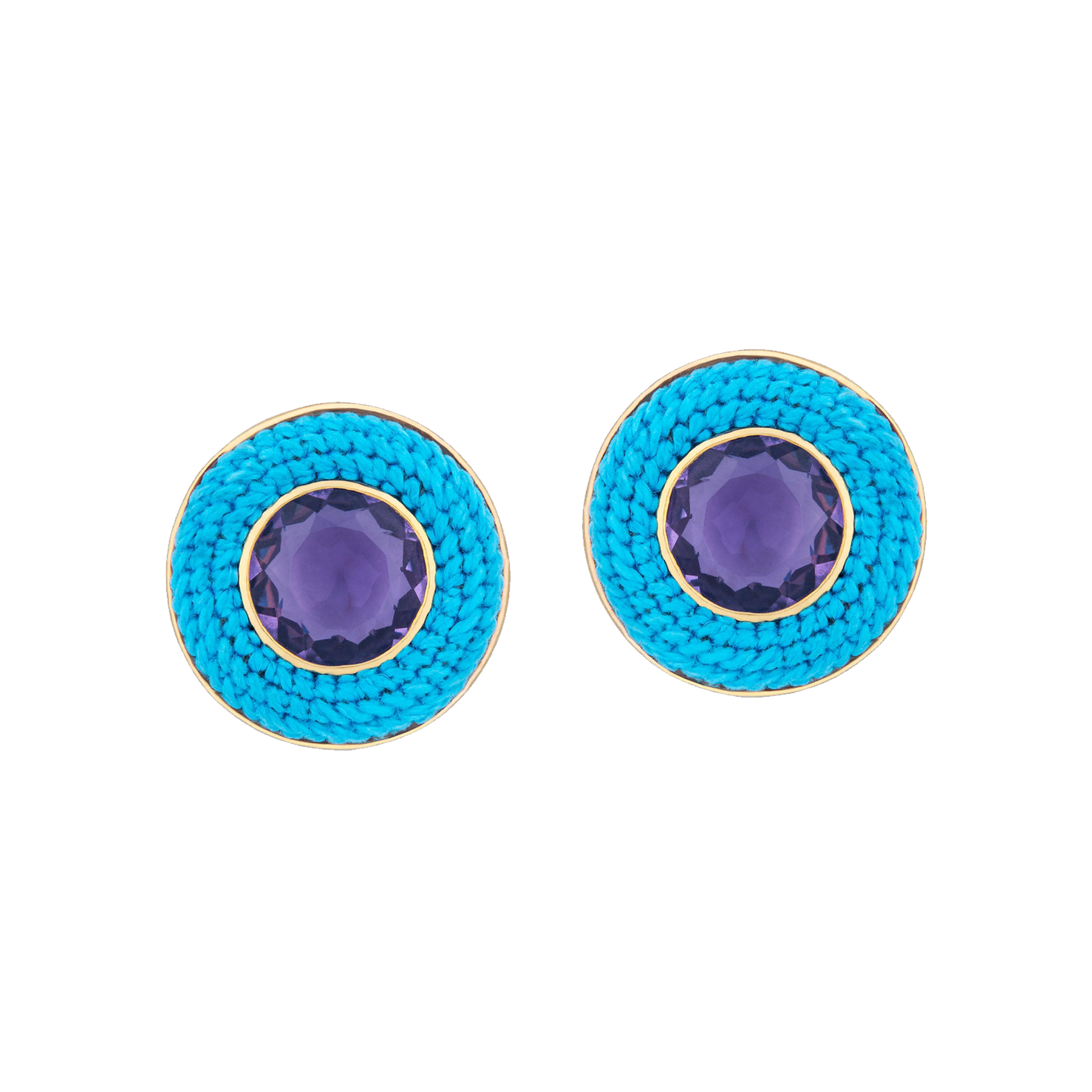 Large Blue Pandeiro Earrings with Amethyst