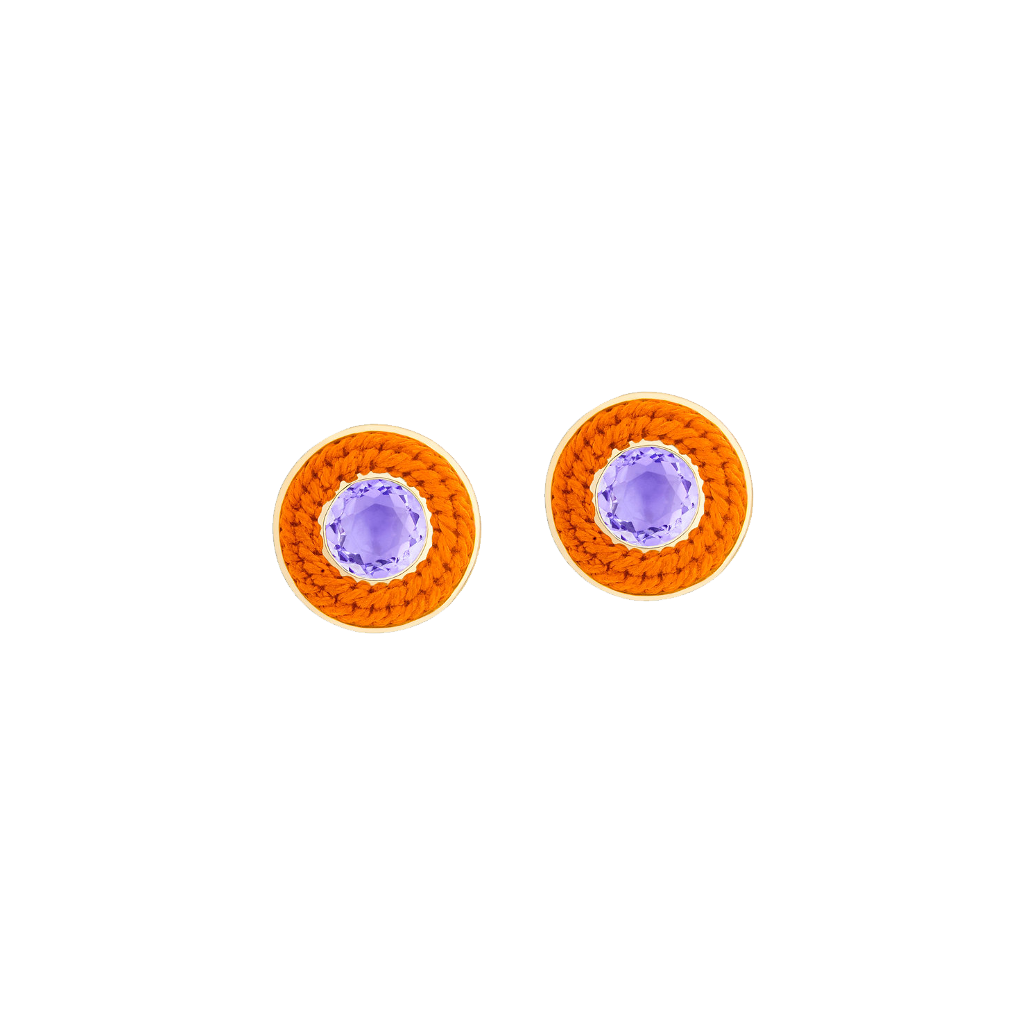 Small Orange Pandeiro Earrings with Amethyst