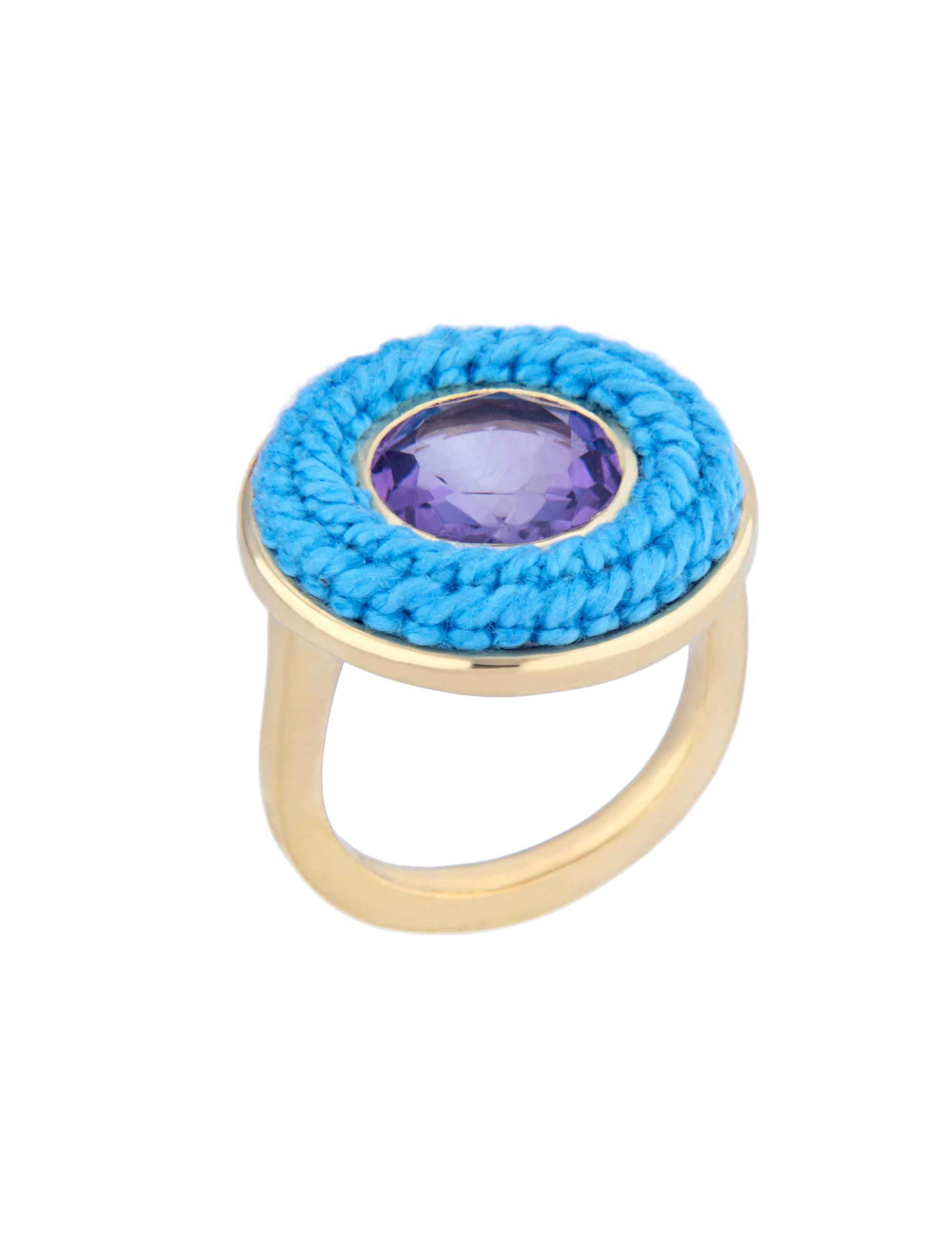 Small Blue Tambourine Ring with Amethyst