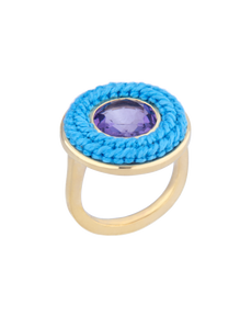 Small Blue Tambourine Ring with Amethyst
