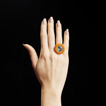 Large Orange Tambourine Ring with Topaz
