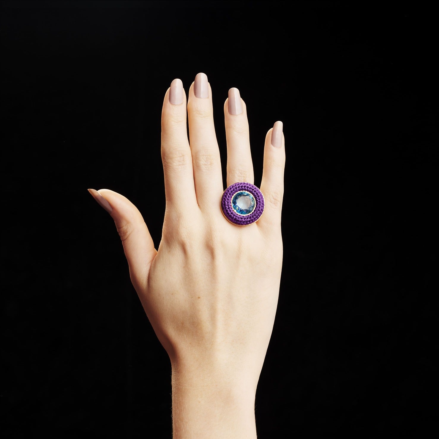 Large Purple Tambourine Ring with Topaz