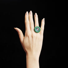 Large Green Tambourine Ring with Topaz